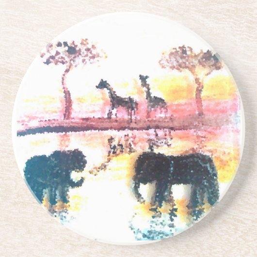 Elephant, Giraffe Safari Sunset Art Zandsteen Onderzetter (Voorkant)