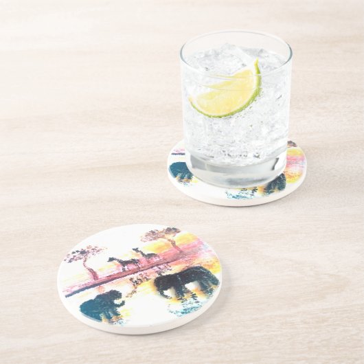 Elephant, Giraffe Safari Sunset Art Zandsteen Onderzetter (Zijkant)