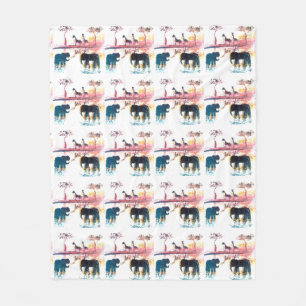 Elephant, Giraffe Safari Sunset Wildlife Pattern Fleece Deken