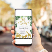 Elephant Giraffe Wild One Oerwoud Gold Baby shower Kaart