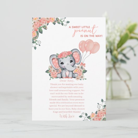 Elephant Girl Baby shower Bedankkaart (Staand voorkant)