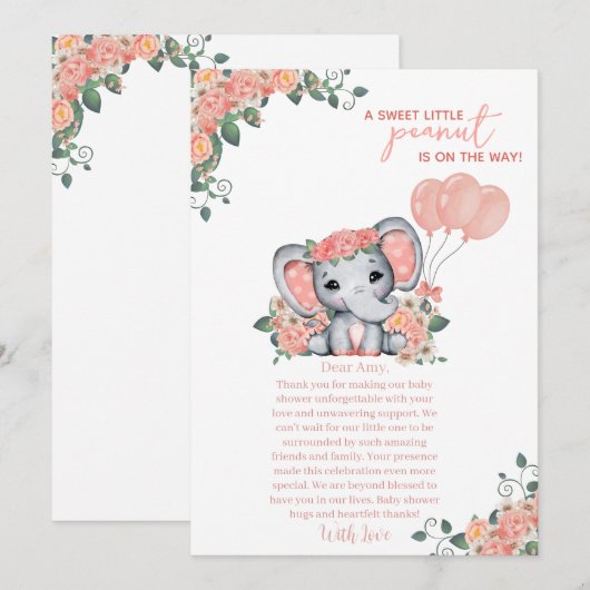 Elephant Girl Baby shower Bedankkaart (Voorkant / Achterkant)