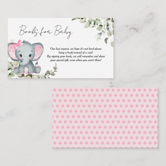 Elephant Girl Baby shower Books for Baby Informatiekaartje (Voorkant / Achterkant)