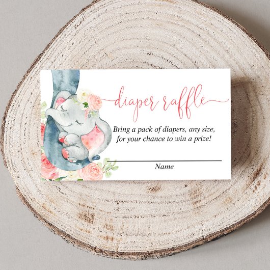 Elephant girl baby shower diaper raffinagekaarten informatiekaartje