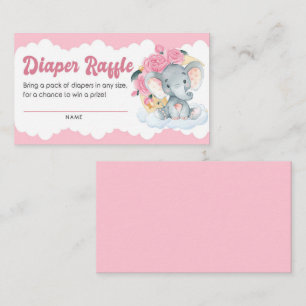 Elephant Girl Baby shower Diaper Raffle Ticket Informatiekaartje