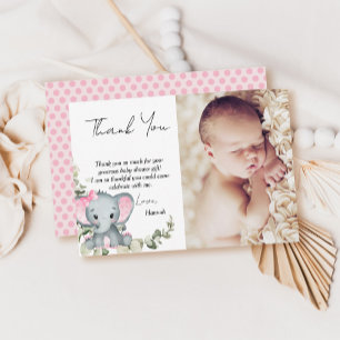 Elephant Girl Baby shower Foto Bedankkaart