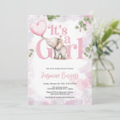 Elephant Girl Baby shower Invitation Kaart (Staand voorkant)