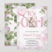 Elephant Girl Baby shower Invitation Kaart (Voorkant / Achterkant)
