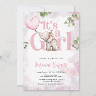 Elephant Girl Baby shower Invitation Kaart