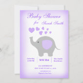 Elephant Girl Baby shower Invitation Paars Hearts Kaart (Voorkant)