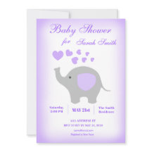 Elephant Girl Baby shower Invitation Paars Hearts