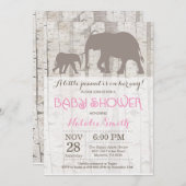 Elephant Girl Baby shower Invitation Rustic Kaart (Voorkant / Achterkant)