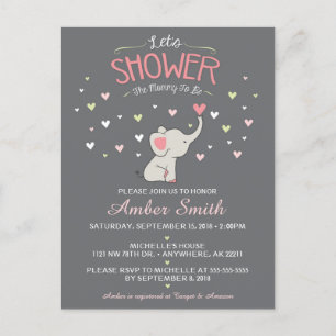 Elephant Girl Baby shower Invitation Uitnodiging Briefkaart