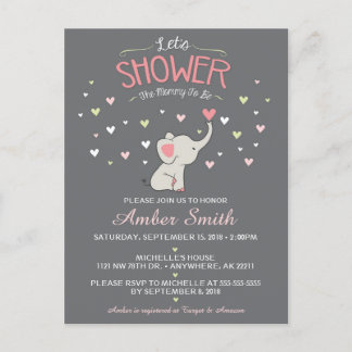 Elephant Girl Baby shower Invitation Uitnodiging Briefkaart