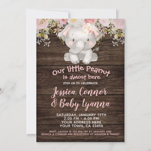 Elephant Girl Baby shower Kaart (Voorkant)