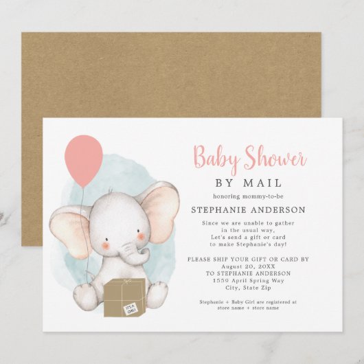 Elephant Girl-Baby shower per post Kaart (Voorkant / Achterkant)