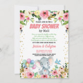 Elephant girl baby shower per post roze roze roos kaart (Voorkant)