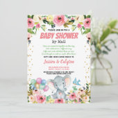 Elephant girl baby shower per post roze roze roos kaart (Staand voorkant)