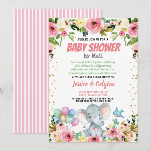 Elephant girl baby shower per post roze roze roos kaart (Voorkant / Achterkant)