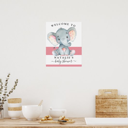 Elephant Girl Baby shower Pink Welcome Sign Poster (Keuken)