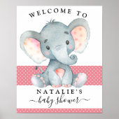 Elephant Girl Baby shower Pink Welcome Sign Poster (Voorkant)
