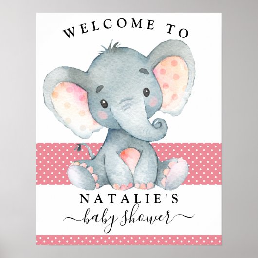 Elephant Girl Baby shower Pink Welcome Sign Poster (Voorkant)