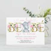 Elephant girl baby shower-uitnodiging, Spaans. Kaart (Staand voorkant)