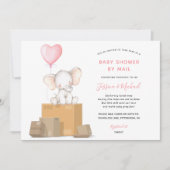 Elephant Girl Baby shower via Mail-uitnodiging Kaart (Voorkant)