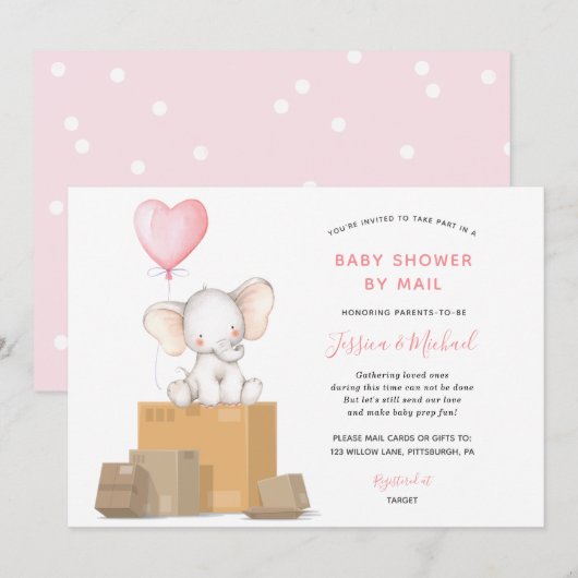 Elephant Girl Baby shower via Mail-uitnodiging Kaart (Voorkant / Achterkant)