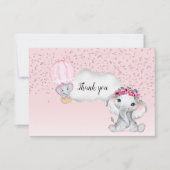 Elephant Girl Balloon Baby shower Hartelijk dank Bedankkaart (Voorkant)