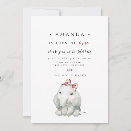 Elephant Girl First Birthday, olifant verandert er Kaart (Voorkant)