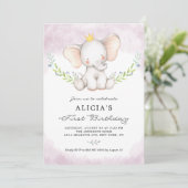 Elephant Girl First Birthday Waterverf Kaart (Staand voorkant)