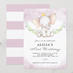 Elephant Girl First Birthday Waterverf Kaart