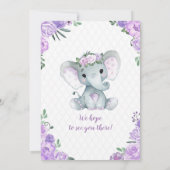 Elephant Girl Invitation, Floral rustic, paars Kaart (Achterkant)