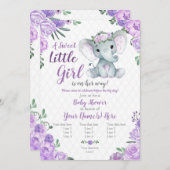 Elephant Girl Invitation, Floral rustic, paars Kaart (Voorkant / Achterkant)