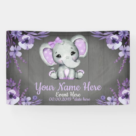 Elephant Girl Paars Bow Backdrop Banner Floral (Horizontaal)