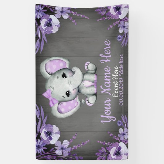 Elephant Girl Paars Bow Backdrop Banner Floral (Verticaal)