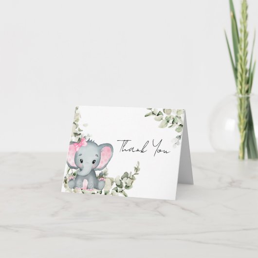 Elephant Girl Pink Baby shower Bedankkaart (Voorkant)