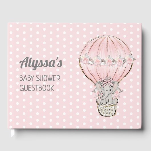 Elephant Girl Pink Hot Air Ballon Baby shower Gastenboek (Voorkant)