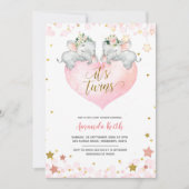 Elephant Girl Twins Baby shower Invitation Kaart (Voorkant)