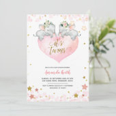 Elephant Girl Twins Baby shower Invitation Kaart (Staand voorkant)