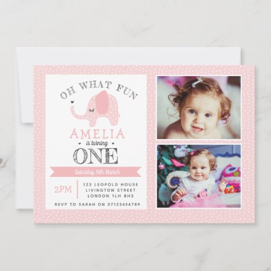 Elephant Girls 1e verjaardag Uitnodiging (Voorkant)