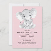 Elephant Girls baby shower Invitation Kaart (Voorkant)