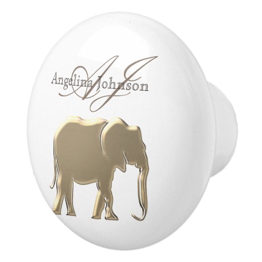 Elephant Gold Elegant Monogram Naam Keramische Knop (Rechts)