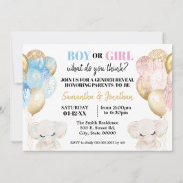 Elephant Gold glitter Balloons gender Kaart