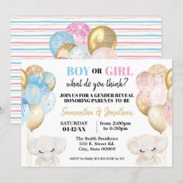 Elephant Gold glitter Balloons gender Kaart