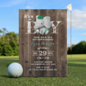 Elephant Golf Boy Rustic Barn Wood Baby shower Kaart