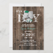 Elephant Golf Boy Rustic Barn Wood Baby shower Kaart (Voorkant)