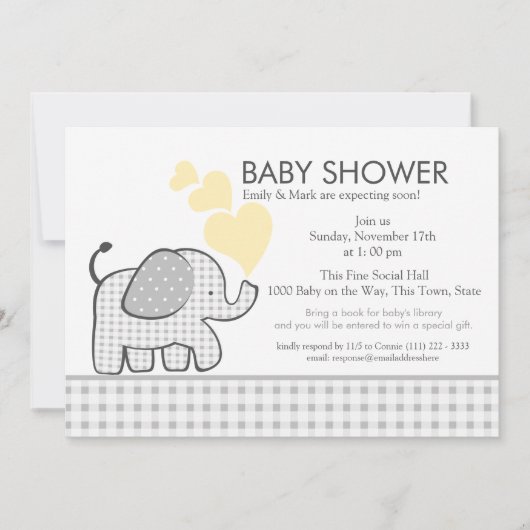 Elephant Gray Gingham-Baby shower Kaart (Voorkant)