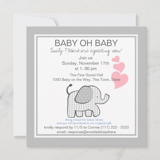 Elephant Gray Gingham-Baby shower Kaart (Voorkant)